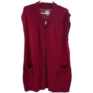 Chico’s sleeveless long top button open cardigan sweater vest 2 L 12 burgundy
